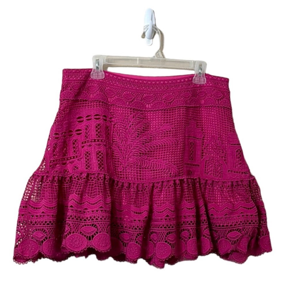 Farm Rio Morada Boa Guipire Lace Pink Mini Skirt Size XL